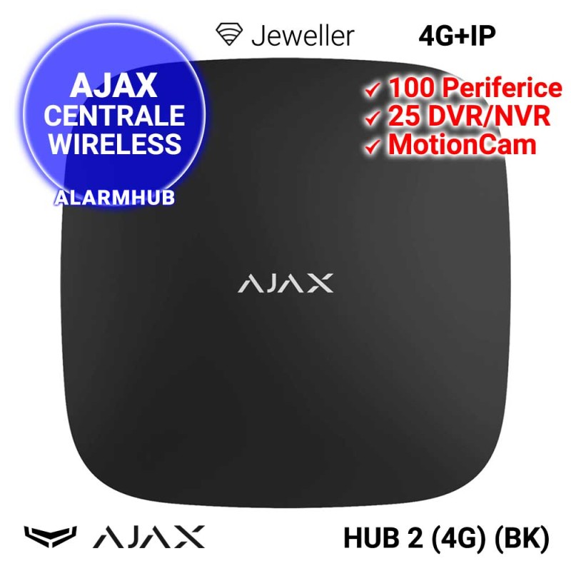 AJAX HUB 2 (4G) (BK) - Centrala alarma wireless, 4G/LTE + IP, neagra