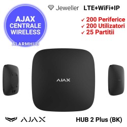 AJAX HUB 2 Plus (BK) - 50 zone, 25 partitii, 200 utilizatori