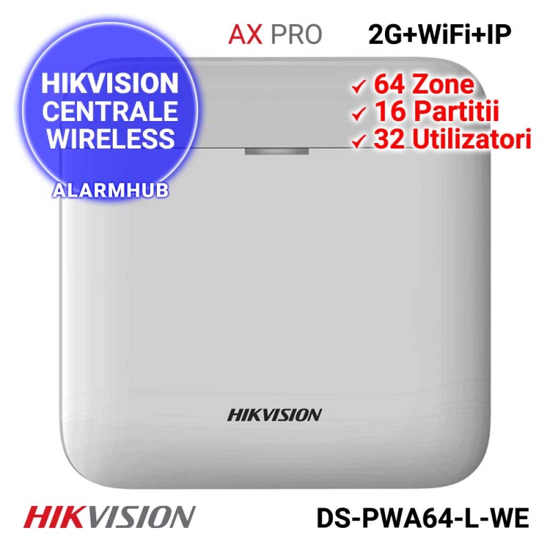HIKVISION AX PRO DS-PWA64-L-WE - centrala alarma wireless, 64 zone