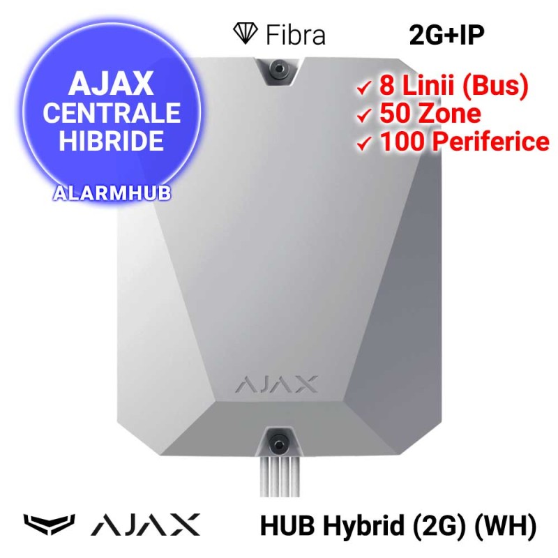 AJAX HUB Hybrid (2G) (WH) - Centrala hibrida, 2G + IP, alba