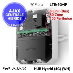 AJAX HUB Hybrid (4G) (WH) - suporta acumulator 7Ah pentru backup (60 ore)