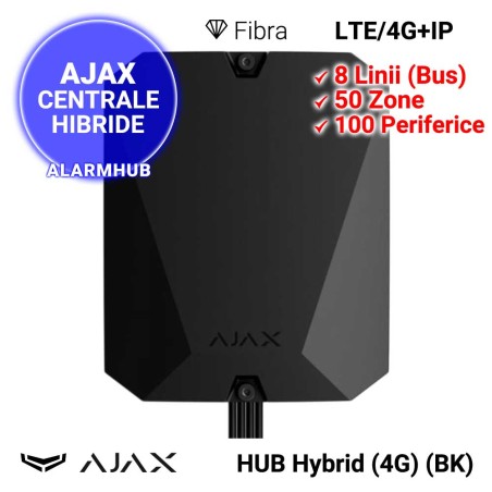 AJAX HUB Hybrid (4G) (BK) - Centrala hibrida, LTE + IP, neagra