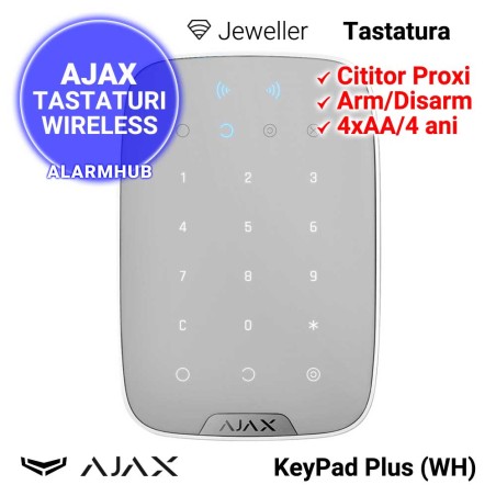 AJAX KeyPad Plus (WH) - tastatura wireless cu cititor proximitate